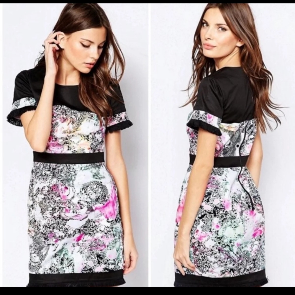 French Connection XS print Fringe dress